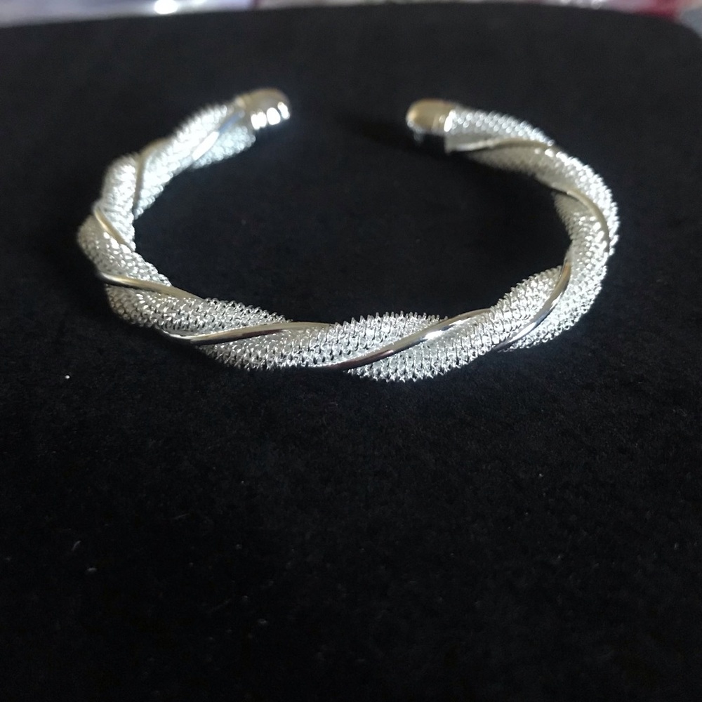 Sterling Silver Twisted Mesh Cuff Bracelet